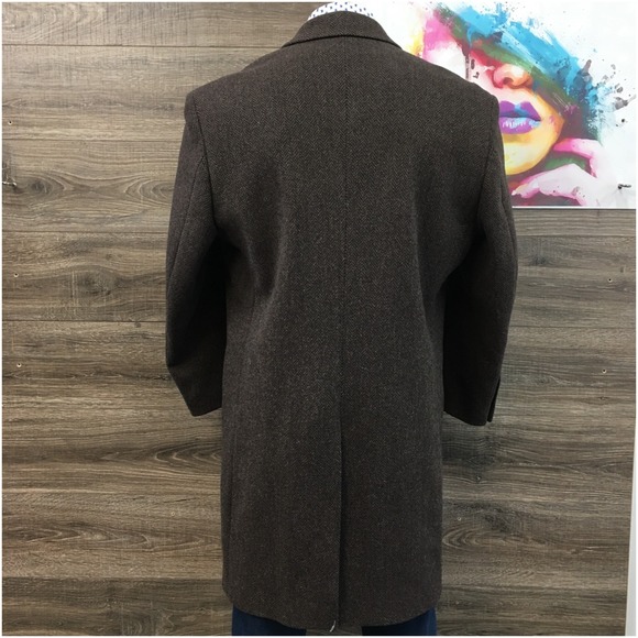 JOS A BANK Mens Tweed Overcoat Long Coat Jacket Wool Size 40S Casual Blazer - Picture 4 of 12